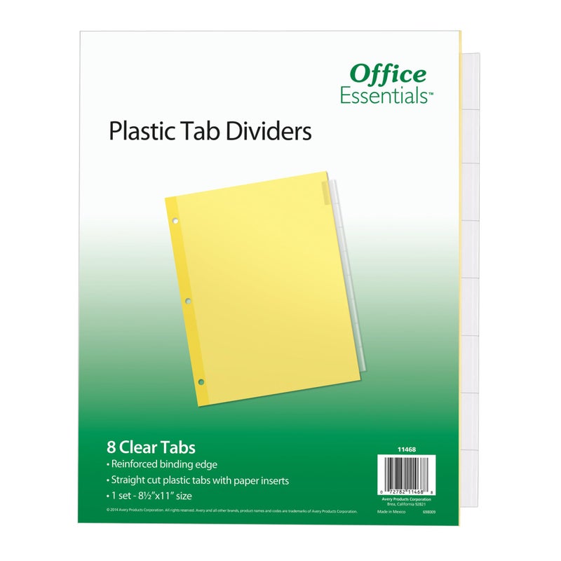 Office Essentials 11468 Plastic Insertable Dividers, 8-Tab, Letter - Image 1